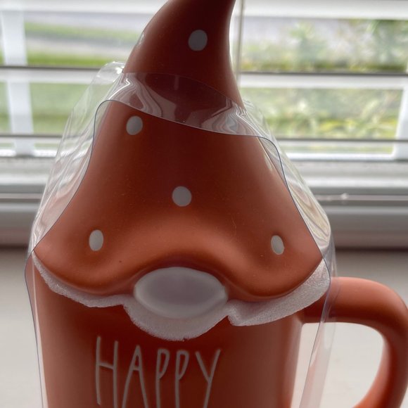 New Rae Dunn by Magenta Orange Ivory Happy Fall Y'all Gnome Mug with Lid - Picture 3 of 8